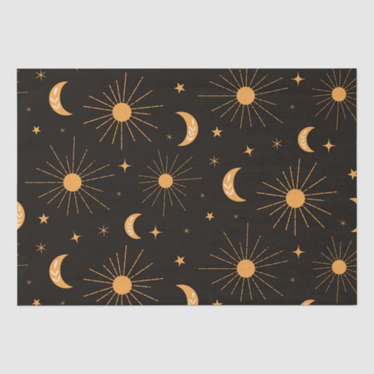 Boho oranje zon en maan patroon tissuepapier (Voorkant)