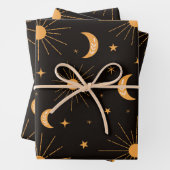 Boho oranje zon- en maanpatroon inpakpapier vel (In situ)