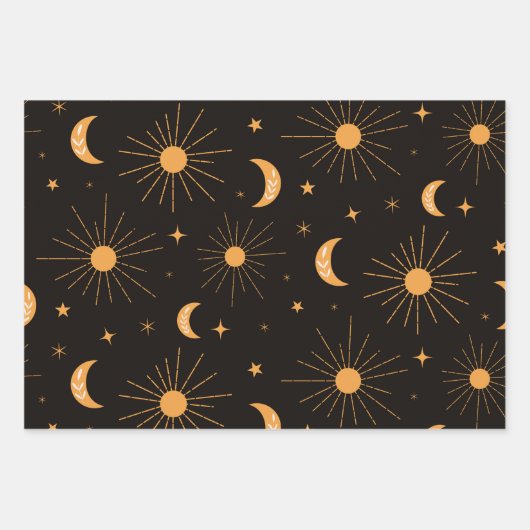 Boho oranje zon- en maanpatroon inpakpapier vel (Voorkant)