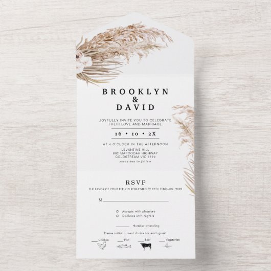 Boho Orchard Pampas Grass All in One Uitnodiging (Binnen)