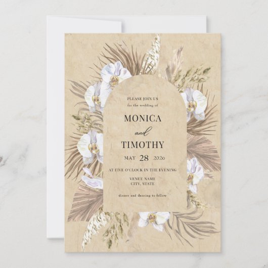 Boho Orchid Floral Wedding Kaart (Voorkant)