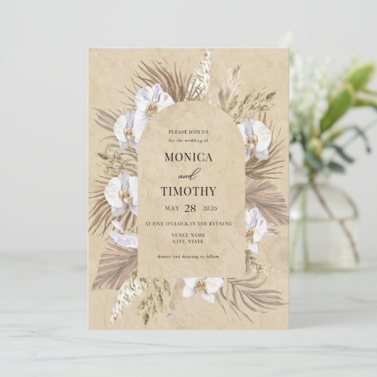 Boho Orchid Floral Wedding Kaart (Staand voorkant)