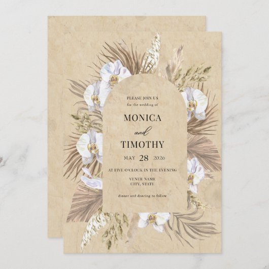 Boho Orchid Floral Wedding Kaart (Voorkant / Achterkant)