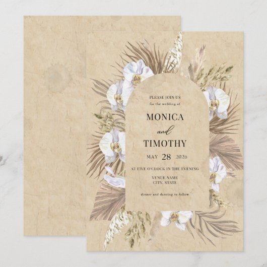 Boho Orchidee Bloem Bruiloft  Kaart (Voorkant / Achterkant)