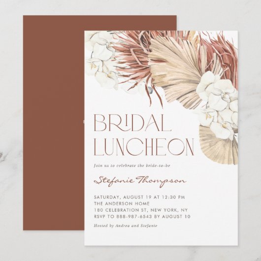 Boho-orchideeën en gedroogde palmbladeren bruidslu kaart (Voorkant / Achterkant)