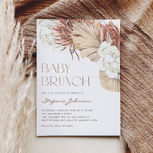 Boho Orchids en Dried Palm Leaves Baby Brunch Kaart