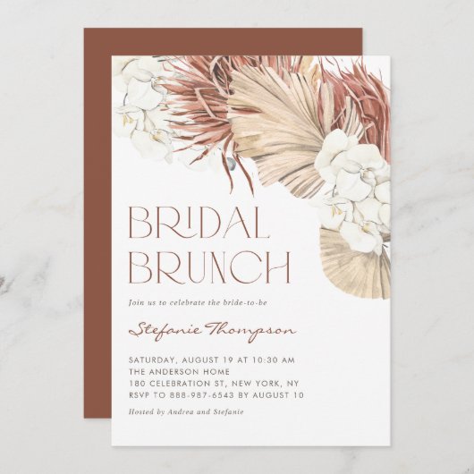 Boho Orchids en Dried Palm Leaves Bridal Brunch Kaart (Voorkant / Achterkant)