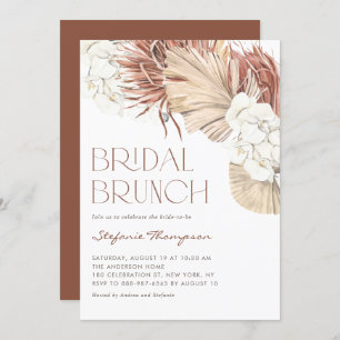 Boho Orchids en Dried Palm Leaves Bridal Brunch Kaart