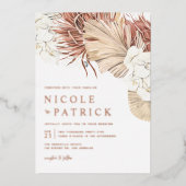 Boho Orchids en Dried Palm Leaves Wedding Folie Uitnodiging (Voorkant)
