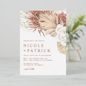Boho Orchids en Dried Palm Leaves Wedding Folie Uitnodiging (Staand Voorkant)