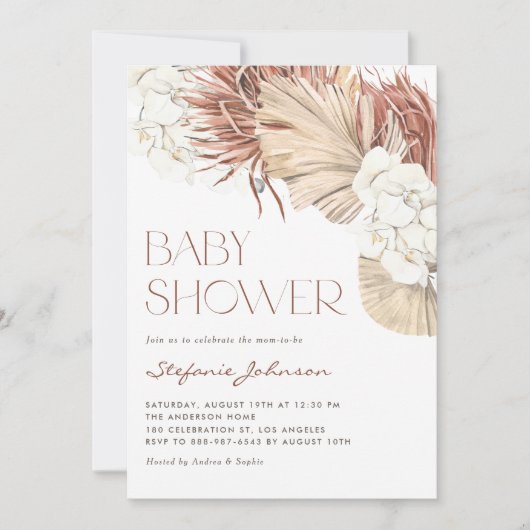 Boho Orchids en Gedroogd Palm Leaves Baby shower Kaart (Voorkant)