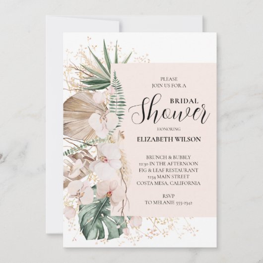 Boho Orchids Palms Bridal Shower Kaart (Voorkant)