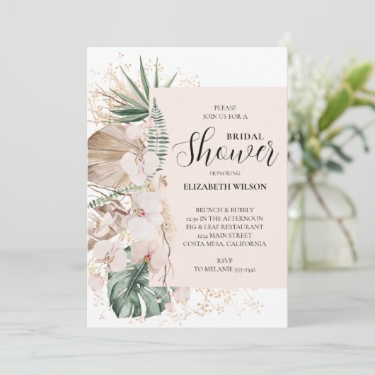 Boho Orchids Palms Bridal Shower Kaart (Staand voorkant)