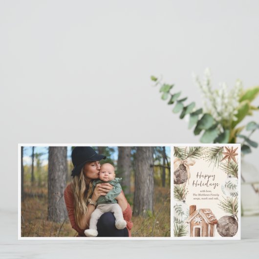 Boho Ornament Surround Flat Holiday Kaart (Staand voorkant)