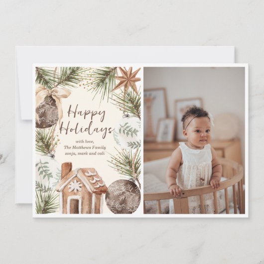 Boho Ornament Surround Flat Holiday Kaart (Voorkant)