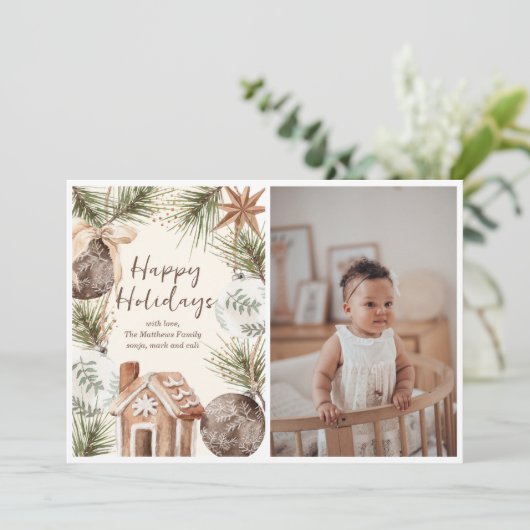 Boho Ornament Surround Flat Holiday Kaart (Staand voorkant)