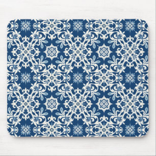 Boho Ornamentpatroon in Wit-Blauw Vintage Muismat