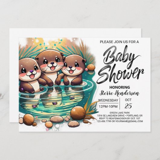 Boho Otter Adventure Baby shower Kaart (Voorkant / Achterkant)