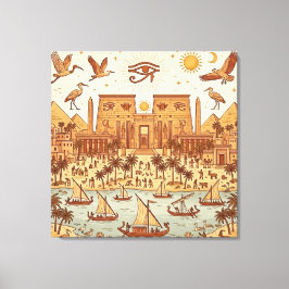 Boho Oud-Egyptische Stad Illustratie-Terracotta Canvas Afdruk