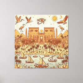 Boho Oud-Egyptische Stad Illustratie-Terracotta Canvas Afdruk