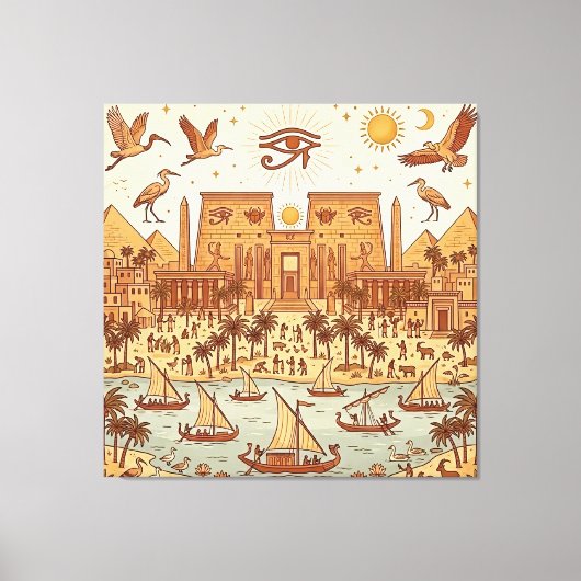 Boho Oud-Egyptische Stad Illustratie-Terracotta Canvas Afdruk (Voorkant)