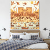 Boho Oud-Egyptische Stad Illustratie-Terracotta Canvas Afdruk (Insitu (Slaapkamer))