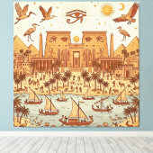 Boho Oud-Egyptische Stad Illustratie-Terracotta Canvas Afdruk (Insitu (Houten vloer))