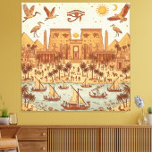 Boho Oud-Egyptische Stad Illustratie-Terracotta Canvas Afdruk (Insitu (Woonkamer))
