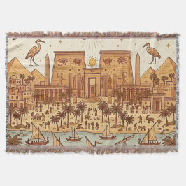 Boho Oud-Egyptische Stad Illustratie-Terracotta Deken