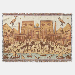 Boho Oud-Egyptische Stad Illustratie-Terracotta Deken