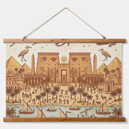 Boho Oud-Egyptische Stad Illustratie-Terracotta Hangend Wandkleed