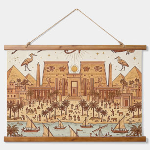 Boho Oud-Egyptische Stad Illustratie-Terracotta Hangend Wandkleed