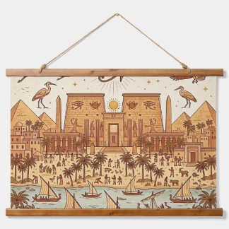 Boho Oud-Egyptische Stad Illustratie-Terracotta Hangend Wandkleed