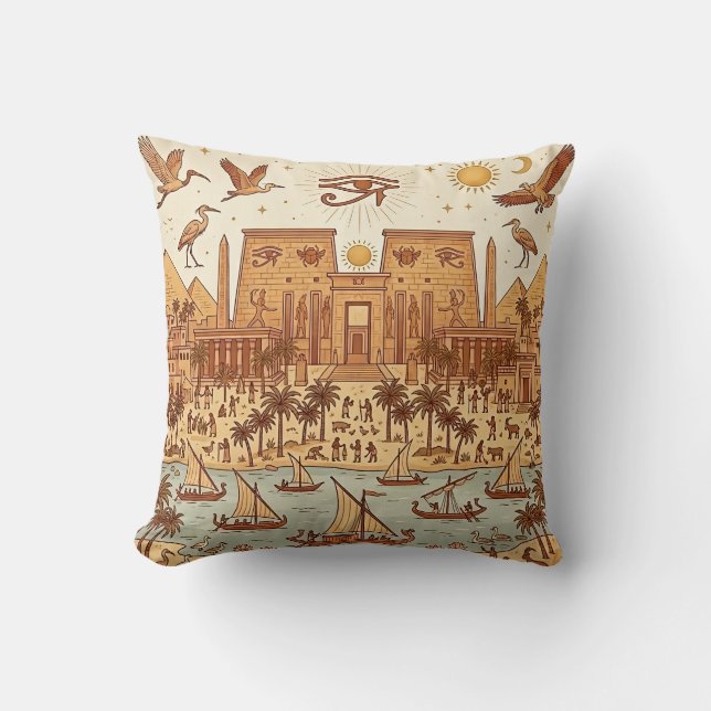 Boho Oud-Egyptische Stad Illustratie-Terracotta Kussen (Voorkant)
