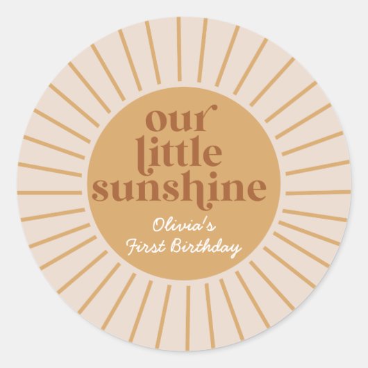 Boho Our Little Sunshine Verjaardag Ronde Sticker (Voorkant)