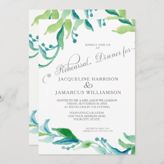 BOHO Outdoor Garden Olive Branch Rehearsal Dinner Kaart (Voorkant / Achterkant)