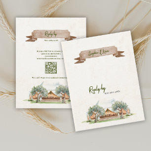 Boho Outdoor Tent Trouwfeest RSVP Kaart met QR Cod