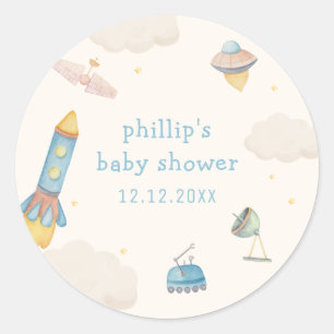 Boho Outer Space Raket Jongen Baby Shower Ronde Sticker