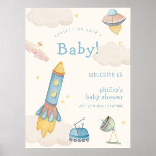 Boho Outer Space Raket Jongen Baby Shower Welkom Poster