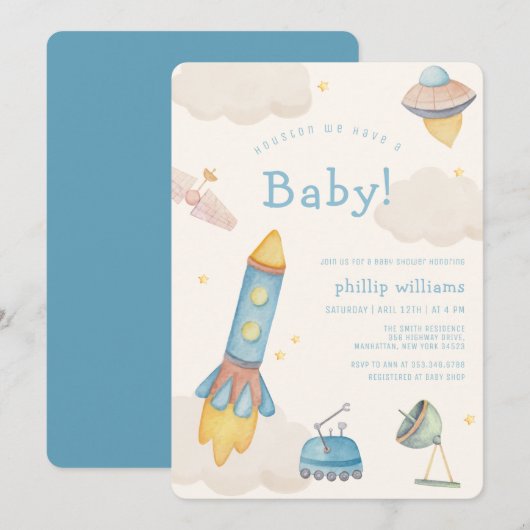 Boho Outer Space Ruimteschip Raket Baby Shower Kaart (Voorkant / Achterkant)