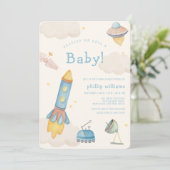 Boho Outer Space Ruimteschip Raket Baby Shower Kaart (Staand voorkant)