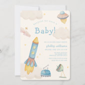 Boho Outer Space Ruimteschip Raket Baby Shower Kaart (Voorkant)