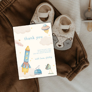 Boho Outer Space Ruimteschip Raket Jongen Baby Sho Bedankkaart