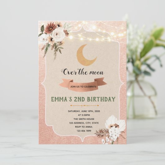 Boho over de maanuitnodiging kaart (Staand voorkant)