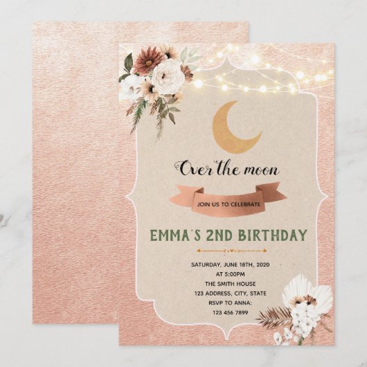 Boho over de maanuitnodiging kaart (Voorkant / Achterkant)