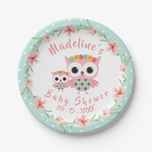 Boho Owl Baby shower Paper Borden Papieren Bordje (Voorkant)