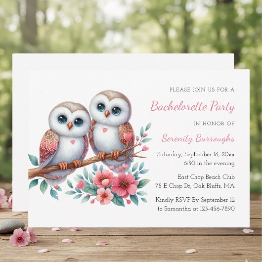 Boho Owl Couple Rustic Bachelorette Party Kaart
