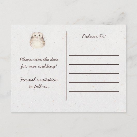 Boho Owl Feather Library Kaart Bewaar de datum | (Achterkant)