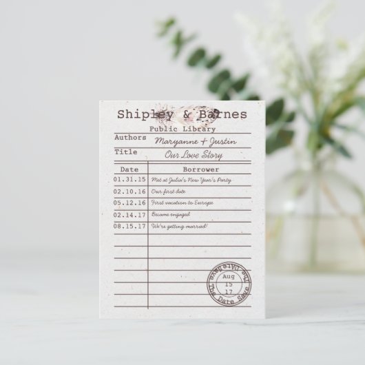 Boho Owl Feather Library Kaart Bewaar de datum | (Staand voorkant)