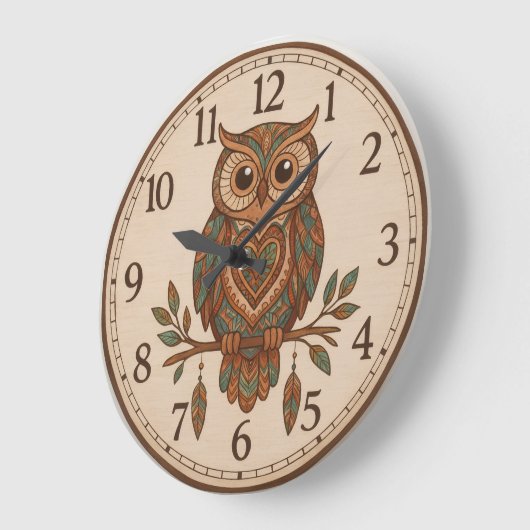 Boho Owl Large Wall Clock Grote Klok (Hoek)